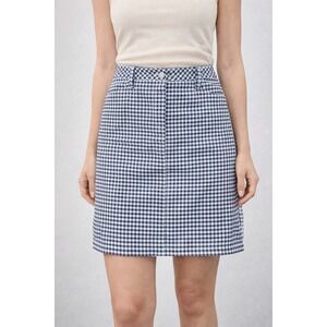 Talbots Gingham Check Pencil Skirt‎ Navy White Cotton Blend Classic Size 10